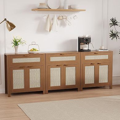 Set of 3 Rattan Buffet Cabinet with Storage