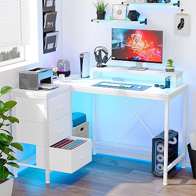L Shaped Computer Desk with Power Outlets & LED Lights