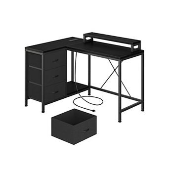 L Shaped Computer Desk with Power Outlets & LED Lights