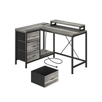 L Shaped Computer Desk with Power Outlets & LED Lights