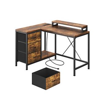 L Shaped Computer Desk with Power Outlets & LED Lights