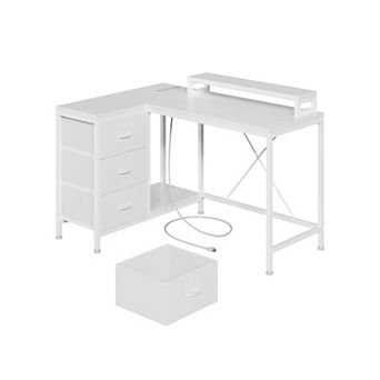 L Shaped Computer Desk with Power Outlets & LED Lights