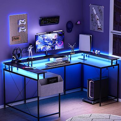 79" U-Shaped Computer Desk With Power Outlets & RGB LED Lights