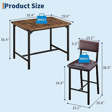 Space-Saving 3-Piece Counter Height Dining Table Set for 2
