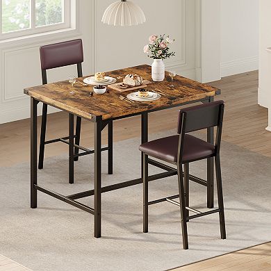 Space-Saving 3-Piece Counter Height Dining Table Set for 2
