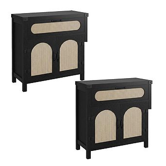 2 pc Modern Black Rattan Sideboard