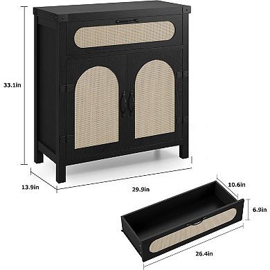 2 PCS Modern Black Rattan Sideboard