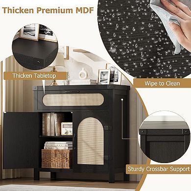 2 PCS Modern Black Rattan Sideboard