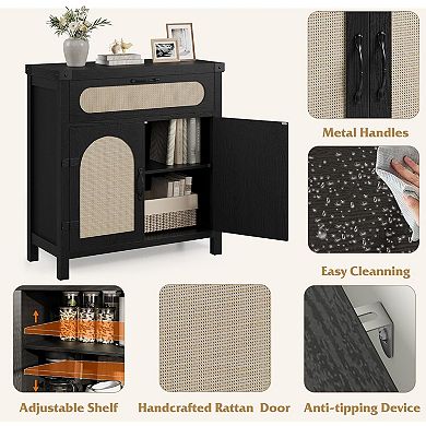 2 PCS Modern Black Rattan Sideboard