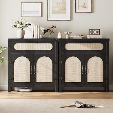 2 PCS Modern Black Rattan Sideboard
