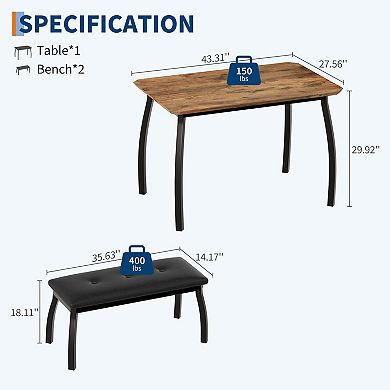 Modern 3-Piece Dining Table Set for 4