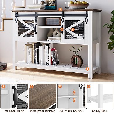 Farmhouse Entryway Table with Sliding Barn Doors