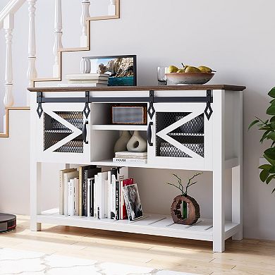 Farmhouse Entryway Table with Sliding Barn Doors