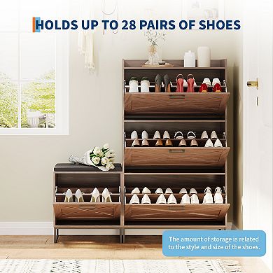 4 Flip Drawers Farmhouse Shoe Cabinet with Bench