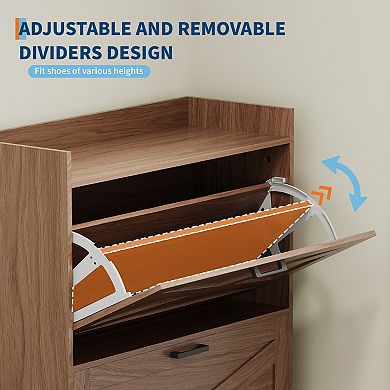 4 Flip Drawers Farmhouse Shoe Cabinet with Bench