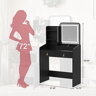 LED Lighted Mirror Vanity Desk with Charging Station