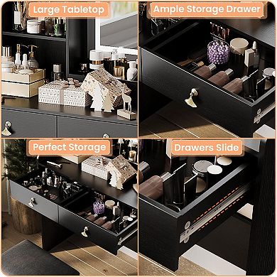 LED Lighted Mirror Vanity Desk with Charging Station