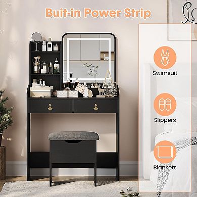 LED Lighted Mirror Vanity Desk with Charging Station