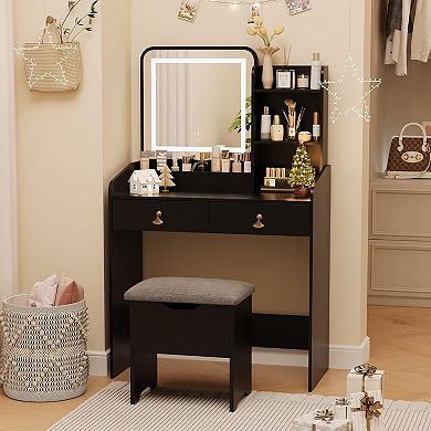 LED Lighted Mirror Vanity Desk with Charging Station