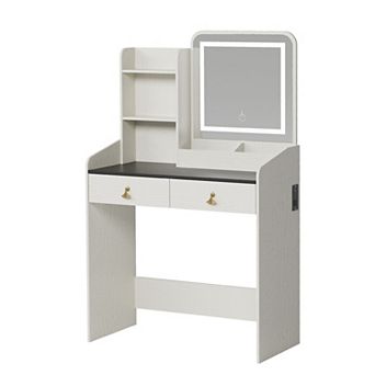 LED Lighted Mirror Vanity Desk with Charging Station