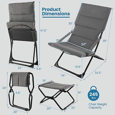 Patio Folding Sling Chair With Ottoman and Removable Cushion