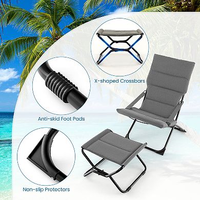 Patio Folding Sling Chair With Ottoman and Removable Cushion