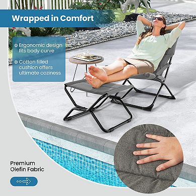 Patio Folding Sling Chair With Ottoman and Removable Cushion