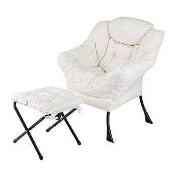 Modern Accent Chair With Folding Footrest and Head Pillow