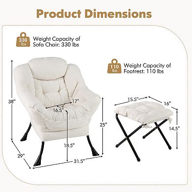 Modern Accent Chair With Folding Footrest and Head Pillow