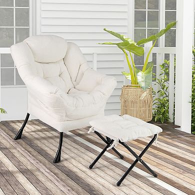 Modern Accent Chair With Folding Footrest and Head Pillow