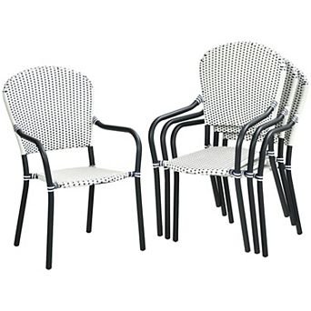 Set of 4 Patio Rattan Stackable Dining Chair with Armrest for Garden-White