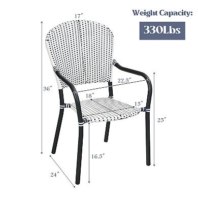 Set of 4 Patio Rattan Stackable Dining Chair with Armrest for Garden-White