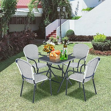 Set of 4 Patio Rattan Stackable Dining Chair with Armrest for Garden-White