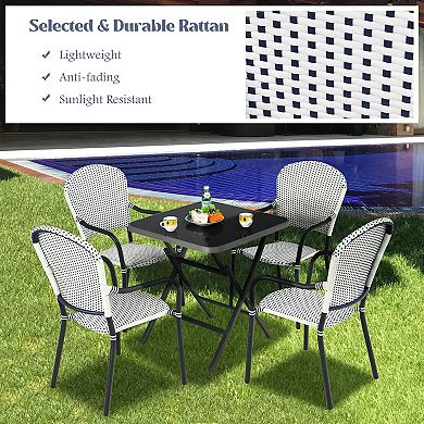 Set of 4 Patio Rattan Stackable Dining Chair with Armrest for Garden-White