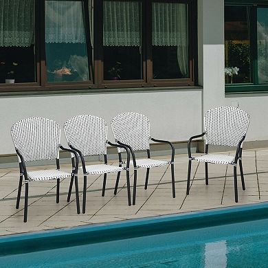 Set of 4 Patio Rattan Stackable Dining Chair with Armrest for Garden-White