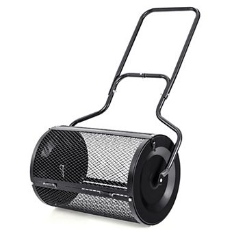 24 Inch Peat Moss Spreader with 2.7 Cu Ft Mesh Drum and U Shaped Handle