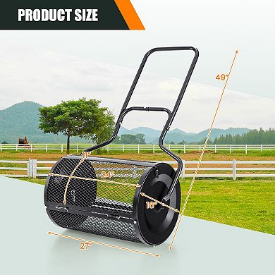 24 Inch Peat Moss Spreader with 2.7 Cu Ft Mesh Drum and U Shaped Handle