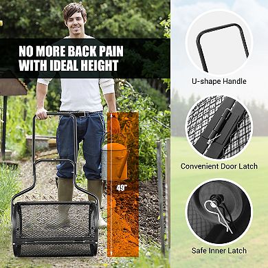 24 Inch Peat Moss Spreader with 2.7 Cu Ft Mesh Drum and U Shaped Handle