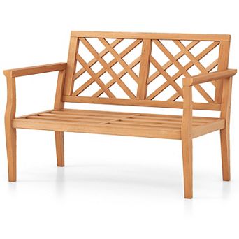 Outdoor Garden Bench Solid Teak Wood Patio Bench With Backrest