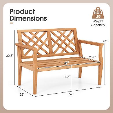 Outdoor Garden Bench Solid Teak Wood Patio Bench With Backrest