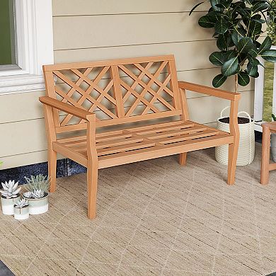 Outdoor Garden Bench Solid Teak Wood Patio Bench With Backrest