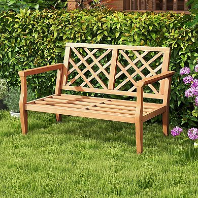 Outdoor Garden Bench Solid Teak Wood Patio Bench With Backrest