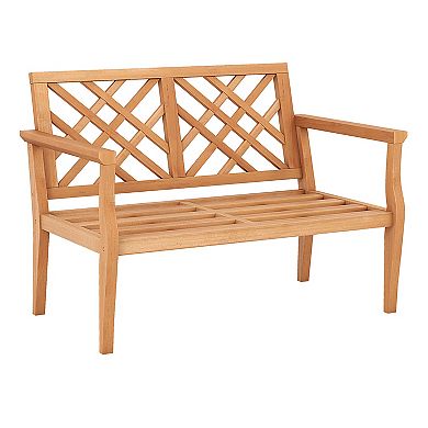 Outdoor Garden Bench Solid Teak Wood Patio Bench With Backrest
