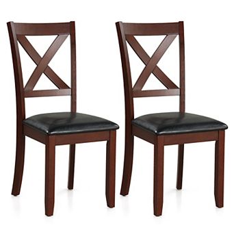 Set of 2 Wooden Dining Chairs with Padded Seats and Rubber Wood Legs - Black
