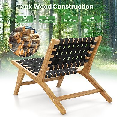 Teak Accent Chair with Woven Webbing Seat and Backrest