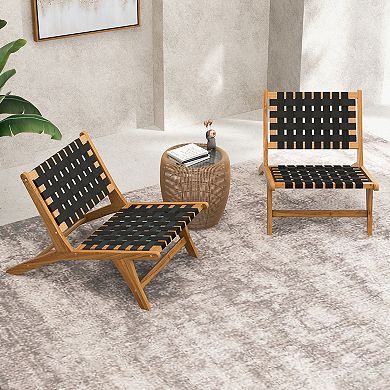 Teak Accent Chair with Woven Webbing Seat and Backrest