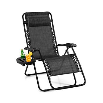Zero Gravity Reclining Lounge Chair Folding Patio Chair With Utility Tray