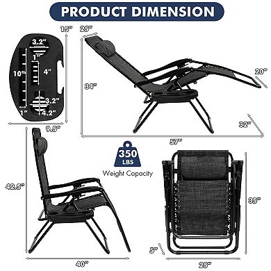 Zero Gravity Reclining Lounge Chair Folding Patio Chair With Utility Tray