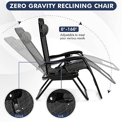 Zero Gravity Reclining Lounge Chair Folding Patio Chair With Utility Tray