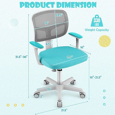Adjustable Kids Desk Chair With Auto Brake Casters And Lumbar Support